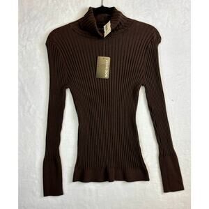 600 West New With Tags Brown Cable Knit Turtleneck Sweater